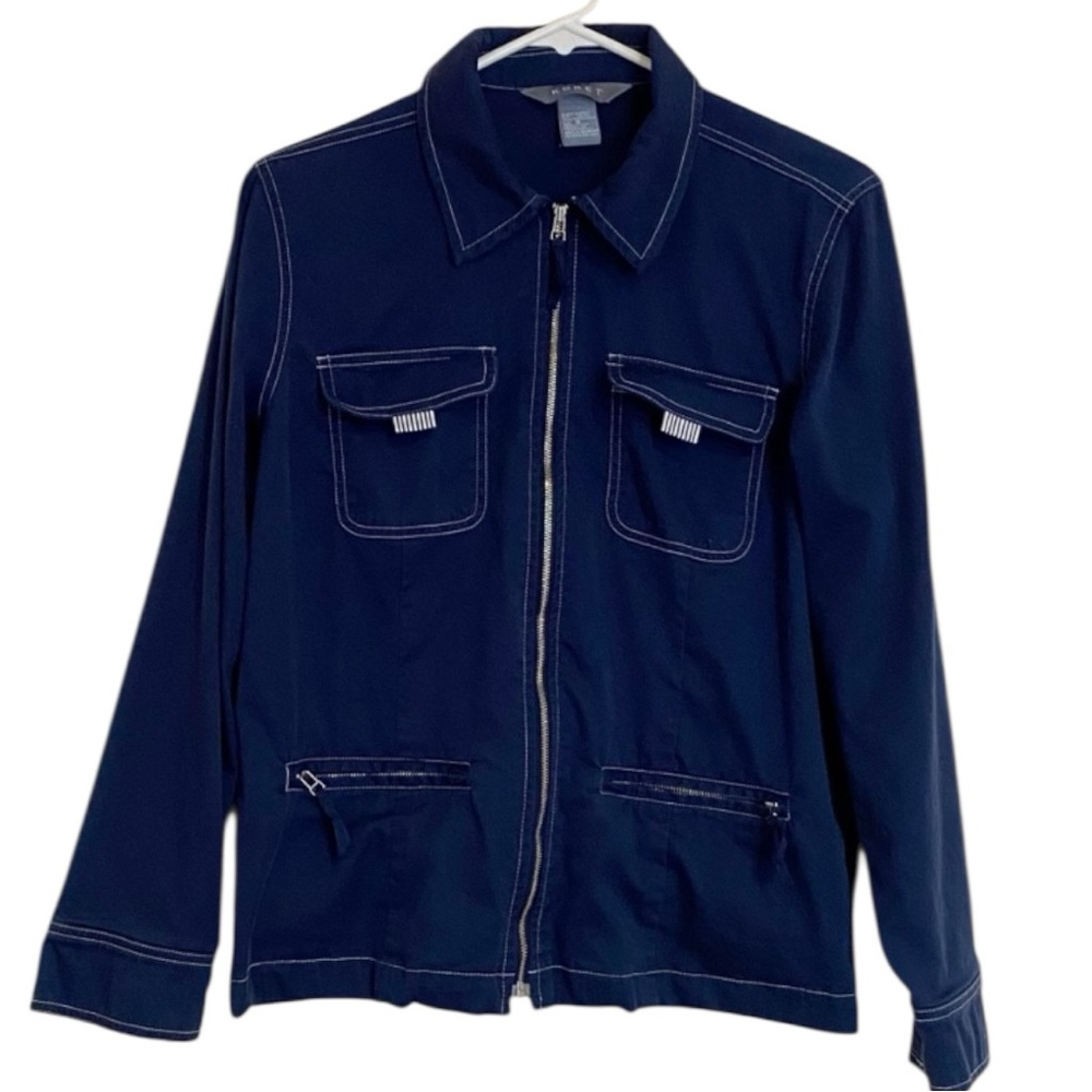 KORET Navy Utility Jacket Small Zip Front Contrast Stitch Workwear Retro Y2K